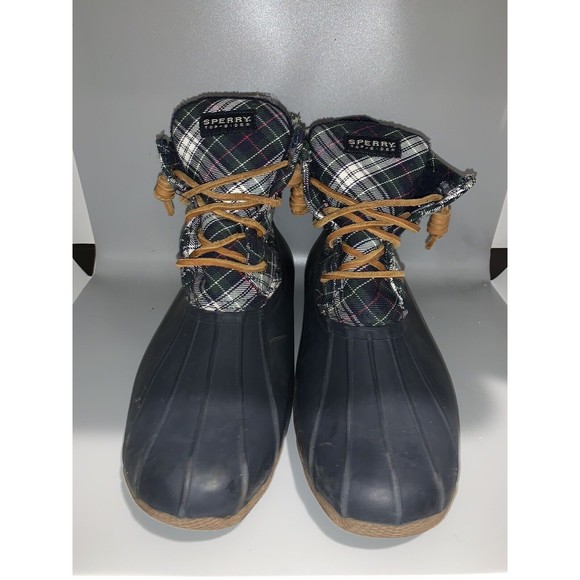 Sperry Womens 10 Blue Top Sider Saltwater Plaid Duck Boot STS94187 Rubber - Picture 2 of 8